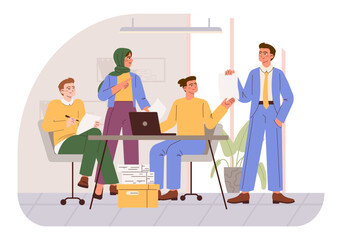 Modern office characters. Group of diverse business people chatting