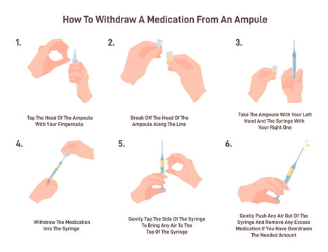 How to withdraw a medication from an ampoule set. Doctor holds
