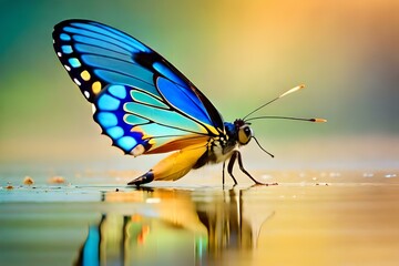 Fototapeta na wymiar butterfly on water with blur background 