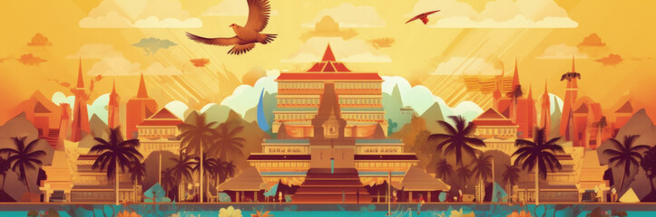 Philippines Famous Landmarks Skyline Silhouette Style, Colorful, Cityscape, Travel and Tourist Attraction - Generative AI