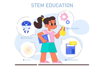 Stem education for children. Little school girl gaining knowledge