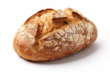 Whole loaf of bread on white background