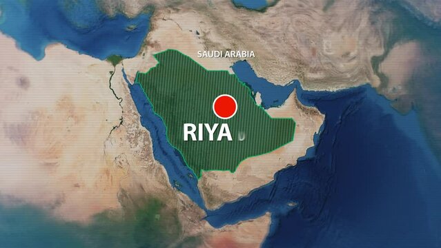 Designation of the borders of Saudi Arabia on the map and the mark of the location of the city of Riyadh