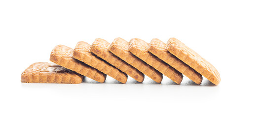 Sweet caramel biscuits. Tasty cookies isolated on white background.