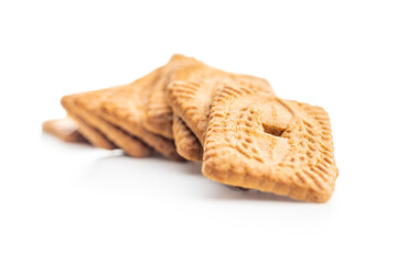 Sweet caramel biscuits. Tasty cookies isolated on white background.