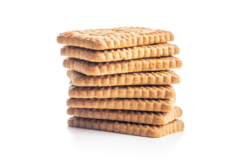 Sweet caramel biscuits. Tasty cookies isolated on white background.