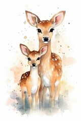 Tender Bond: A Captivating Encounter of a Mother Deer and Her Baby. Generative AI