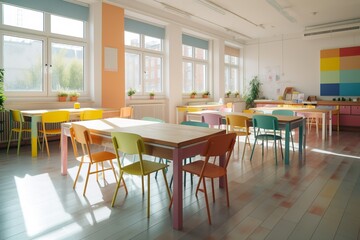 Vibrant Classroom Oasis: Colors and Sunshine Illuminate Learning. Generative A