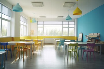 Vibrant Classroom Oasis: Colors and Sunshine Illuminate Learning. Generative A