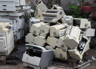 Pile of office machine waste. Ready for recycling printes and photocopier.   