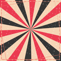 Sunlight retro circus template. Red, black, brown color burst background