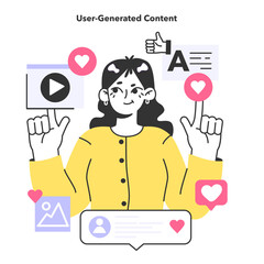 UGC or user generated content. Content marketing. Social media