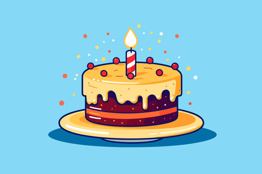 Hand-drawn Cartoon Birthday Cake Flat Art Illustrations In Minimalist Vector Style