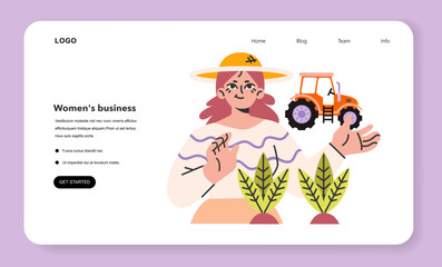 Farmer. Female farm owner growing plants web banner or landing