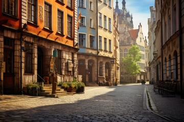Fototapeta na wymiar Old streets in European city, old town, Illustration AI Generative.