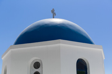 Blue dome of the oia street to the castle most visited santorini aegean sea greece greek orthodox