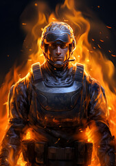 Fototapeta premium Soldier in military outfit, First person shooter concept, Fps game cover art.