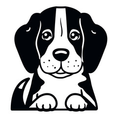 black and white beagle dog sticker, dog line art