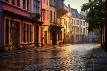 Fototapeta na wymiar Old streets in European city, old town, Illustration AI Generative.