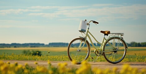 Obraz premium A bike in summer meadow. Illustration AI Generative.