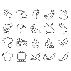 Simple Icons Vector Icons, contains icons like Caution Hot, Animal Icons, Pig, Goose, Rabbit, Chef's Hat, Fish, Pepper, Spicy and more.