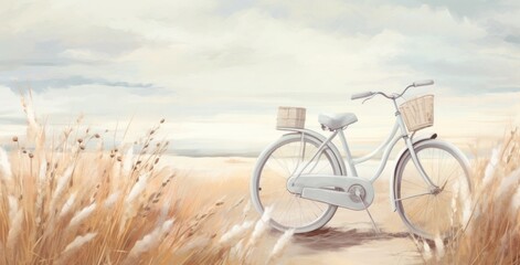 Fototapeta premium A bike in summer meadow. Illustration Generative AI.