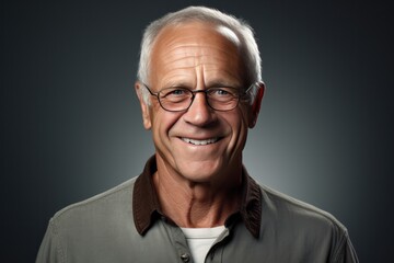 Smiling older man portrait. Illustration AI Generative.