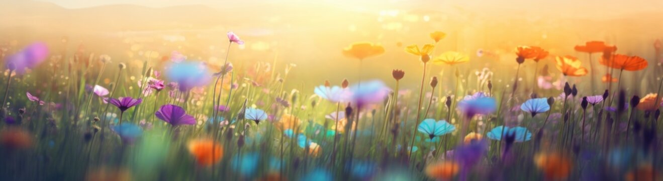 Summer field with flowers. Illustration AI Generative.