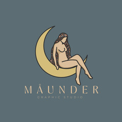 Medieval logo design, feminine logo, woman logotype, celestial element, moon design