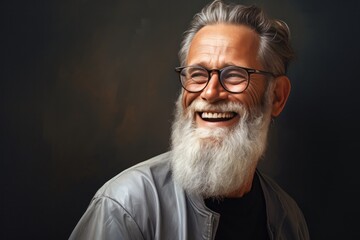 Obraz premium Smiling older man portrait. Illustration AI Generative.