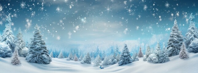 .Blue winter background with Christmas tree. Illustration AI Generative.