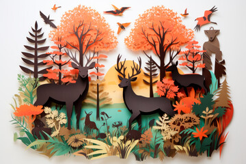 Biodiversity Oasis: A Paper-Cut Illustration of a Wildlife Sanctuary Fostering Ecological Diversity. Generative AI Art Illustration