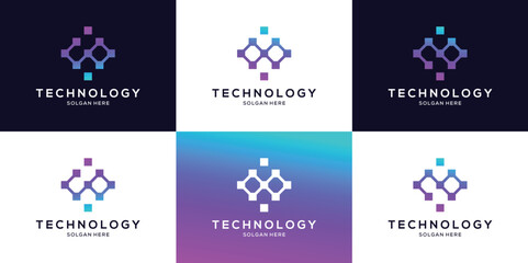 Abstract digital technology with initial W and M letter logo design collection