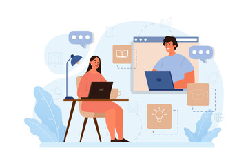 Online education. Character study remotely using internet, online