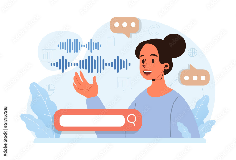 Sticker voice search. artificial intelligence virtual assistant. character