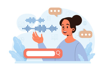 Voice search. Artificial intelligence virtual assistant. Character