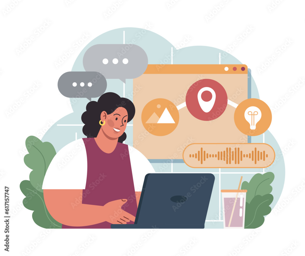 Wall mural voice search. artificial intelligence virtual assistant. character