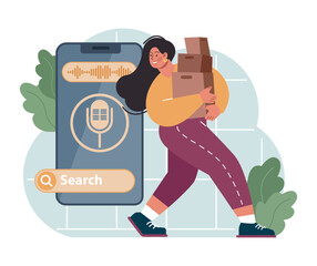 Voice search. Artificial intelligence virtual assistant. Character