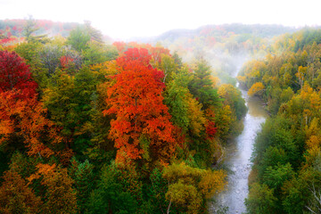 High-angle view of the river valley before sunrise