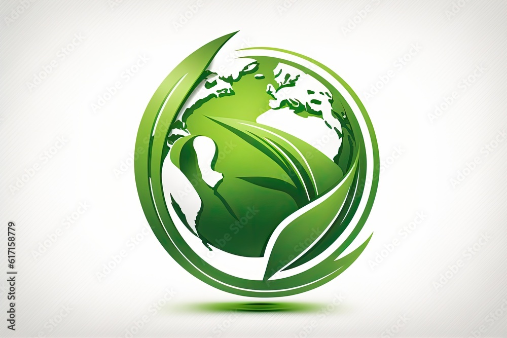 Wall mural green leaf with the earth in the center, representing eco-friendliness and sustainability. generativ