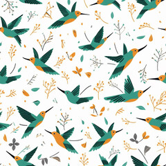 A Continuous Repeating Tile Pattern of Minimal Hummingbirds Design | Generative AI