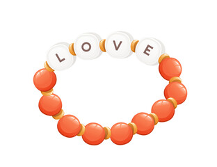 Colorful funky bracelet from bright plastic beads with LOVE letters vector illustration isolated on white background