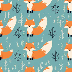 A Continuous Repeating Tile Pattern of Minimal Foxes Design | Generative AI
