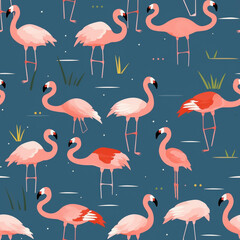 Fototapeta premium A Continuous Repeating Tile Pattern of Minimal Flamingos Design | Generative AI