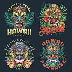 Hawaiian tiki masks set flyers