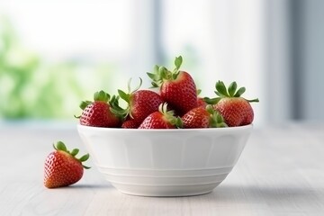Atmospheric photo of fresh strawberry in the white bowl