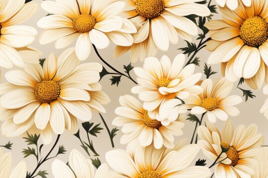 Daisy Delight: Charming Images of Blooming Daisies - Seamless Tile Background, Tiling Landscape, Tileable Image, Endless Repeating pattern