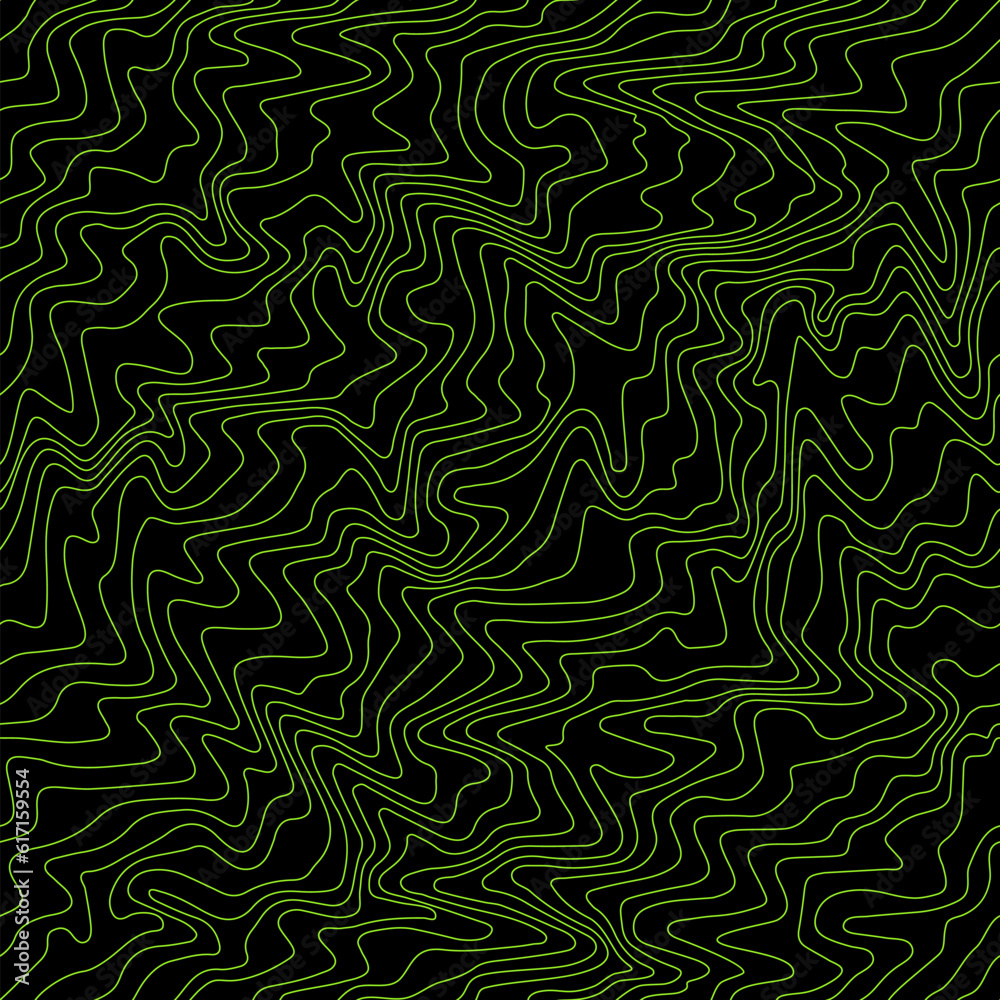 Poster Linear Weather Map Background. Vector Topographic Seamless Pattern with Lines. Futuristic Y2k Abstract Map Illustration