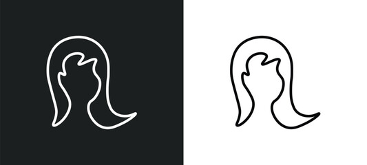 female long hair line icon in white and black colors. female long hair flat vector icon from female long hair collection for web, mobile apps and ui.