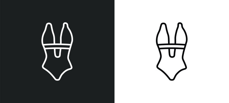 swimsuit feminine line icon in white and black colors. swimsuit feminine flat vector icon from swimsuit feminine collection for web, mobile apps and ui.